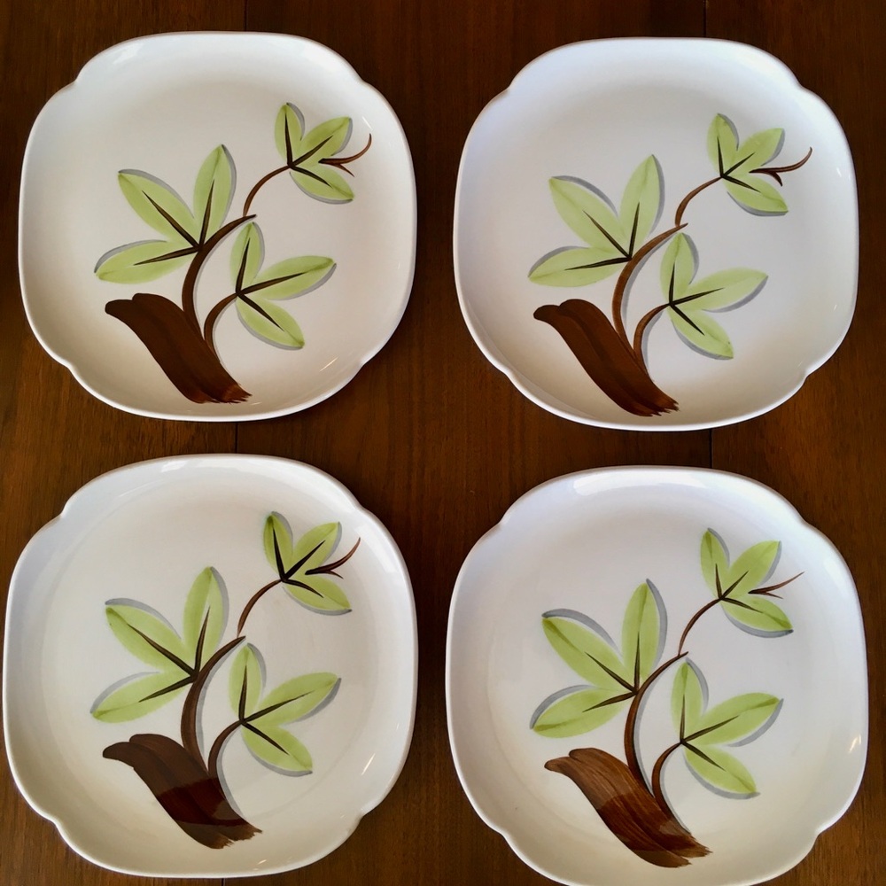 Vintage 50’s Continental Kilns Woodleaf #8351 Dinner Plates Set of 4